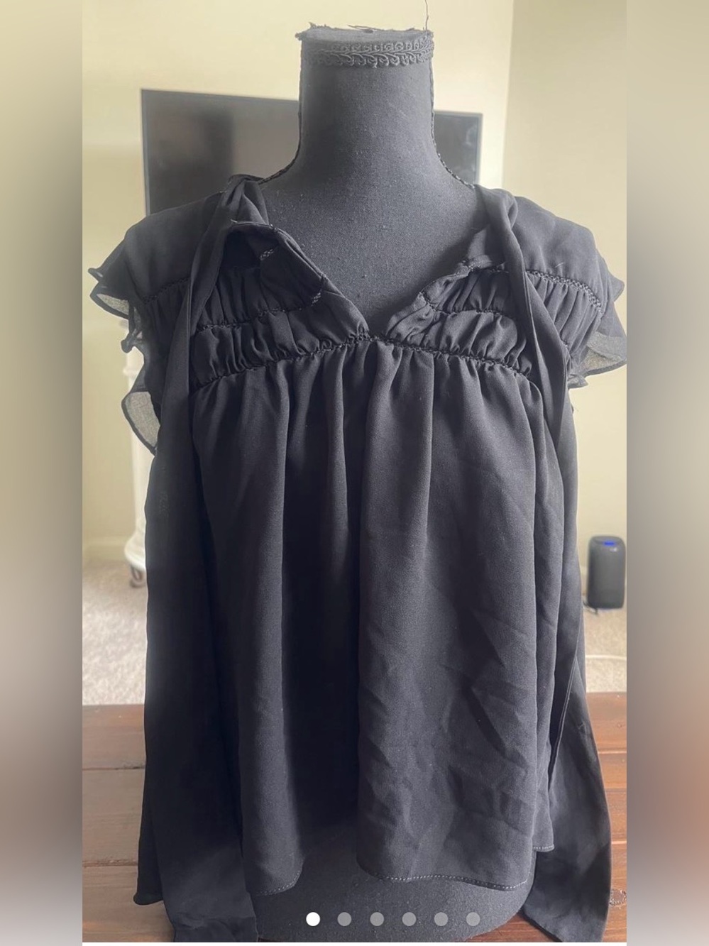 Zara Black Gathered Tie-Neck Cap Sleeve Blouse